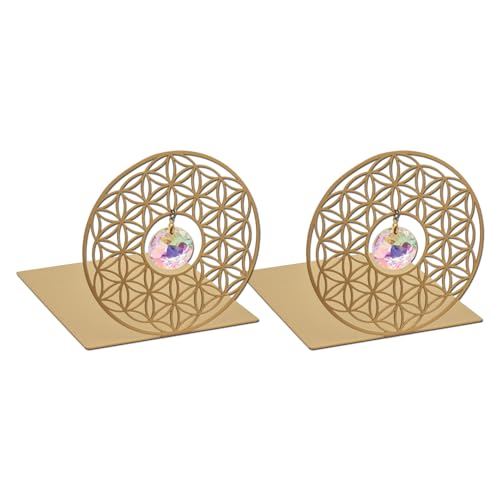 moses. Omm for You Bookends Crystal - Decorative Metal Book Stand Set with Sun Crystal and Flower of Life Yoga Decoration Set of 2