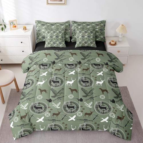 Feelyou Mallard Duck Dog Deer Hunting 7 Piece Bedding Set Twin Size for Boys Teens Kids Rustic Farmhouse Theme Comforter Set with Sheets Hunter Camping Bed in a Bag Wild Home Decor