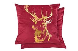 Emma Barclay Velvet Stag - Soft Plush Velvet Cushion Cover with Foil Print in Red Bordeaux - 17x17 (43x43cm)