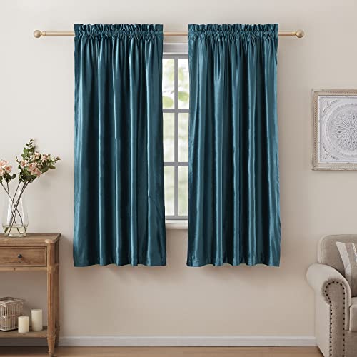 Teal Velvet Curtains 63 inches for Living Room Luxury Room Darkening Noice Reducing Curtain Elegant Bedroom Thermal Insulated Bluish Green Modern Heavy Soundproof Rod Pocket Window Drapes 2 Panels