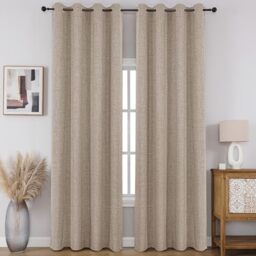 CUCRAF 100% Total Blackout Curtains 108 Length for Window Treatment, Faux Linen Thermal Insulated Grommet Drapes for Bedroom/Living Room, Set of 2 Curtain Panels(Light Khaki, 52 x 108 inches)