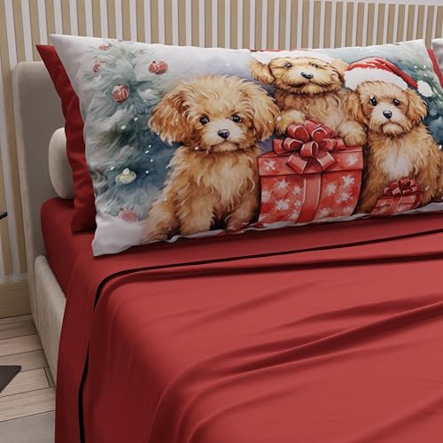 PETTI Italian Artisans - Cotton Sheets with Christmas Digital Print Pillowcases, Christmas Queen Size Sheets, Christmas Bed Set, Bordeaux Dog, 100% Made in Italy