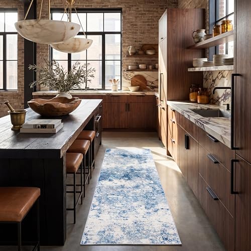 SAFAVIEH Contemporary Rug for Living Room, Dining Room, Bedroom - Brentwood Collection, Short Pile, in Ivory and Navy, 61 X 244 cm