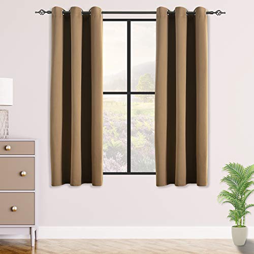 JSFLY Blackout Curtains for Bedroom 2 Panels 42 W x 54 L inch Long Coffee - Thermal Insulated Light Blocking Room Darkening Curtains Solid Grommet Window Drapes for Living room