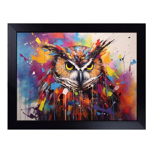 Lap Tray with Bean Bag Cushion, Owl Abstract - Handmade in the UK, Raised Wooden Edge, Padded Cushion, Heat-Resistant Wipe-Clean Surface, for Meals, Laptops and Crafts