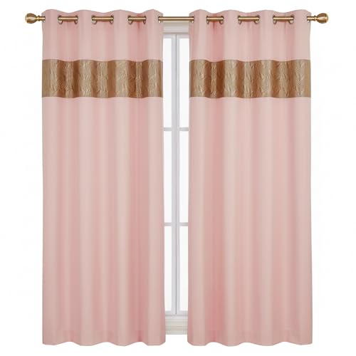 "Rapport Home Capri Blush Gold Eyelet Curtains Pair - 66"" W x 72"" D (132"" Total Width) - Thermal Room Darkening Polyester Drapes for Bedroom Living Room"