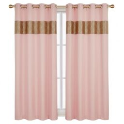 "Rapport Home Capri Blush Gold Eyelet Curtains Pair - 66"" W x 72"" D (132"" Total Width) - Thermal Room Darkening Polyester Drapes for Bedroom Living Room"
