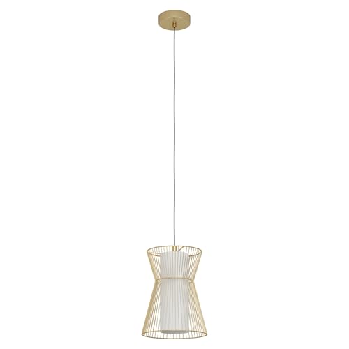 Eglo Pendant Lighting Maseta, Ceiling Light Fitting Made of Golden Metal and Opal matt Glass, White Hanging lamp for Dining and Living Room, E27 Socket