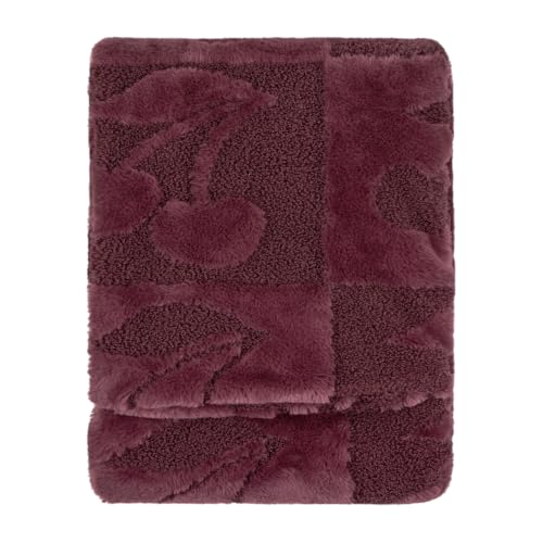 furn. Fur Boucle Cherries Throw (Morello - 140x180cm) - Checkerboard Cherries Faux Fur Boucle Velvet Reverse Pop Art Soft Blanket