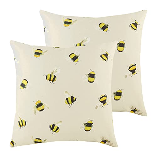 furn. Evans Lichfield Busy Bees Polyester Filled Cushions (Twin Pack), Cotton, Taupe