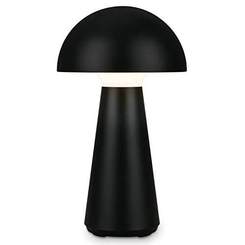 Briloner - LED Table Lamp, Rechargable and Continous Dimmable Mushroom Lamp, Touch Control Bedside, Wireless Light,Waterproof Outdoor Lamp, LED Night Light, 280x160 mm, Matt-Black