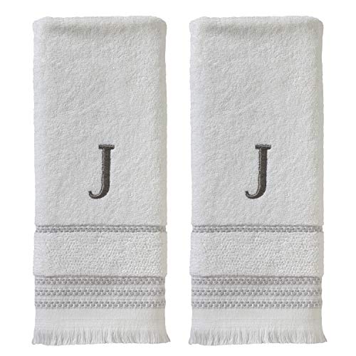 SKL Home Hand Towel Set, J, Cotton, White, 16x26