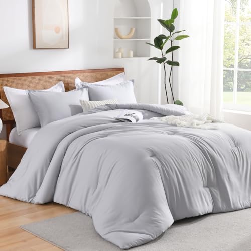 "Andency Silver Grey Comforter Set California King Fluffy Bedding 3 Pieces - 3 Pieces Soft Gray Cal King Comforter Set for California King Bed, Reversible Cali King Warm Comforters 104""x96"""
