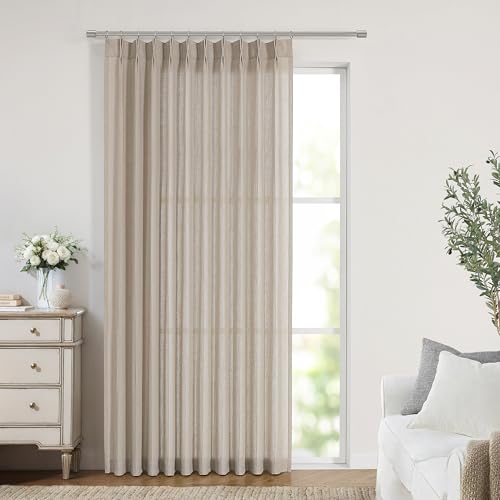 "Vision Home Sand Pinch Pleated Semi Sheer Curtains Textured Linen Blended Light Filtering Window Curtains 108 inch for Living Room Bedroom Patio Pinch Pleat Drapes with Hooks 9FT 60"" Wx108 Lx1"