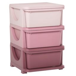 HOMCOM Kids Storage Units with 3 Drawers 3 Tier Chest Vertical Dresser Tower Toy Organiser for Nursery Playroom Kindergarten Pink