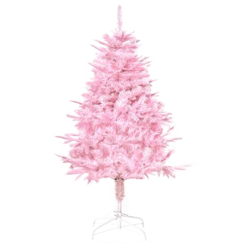 HOMCOM 4FT Artificial Christmas Tree Holiday Decoration Automatic Open Pink - Xmas Holiday Tree Decoration, for Home Party