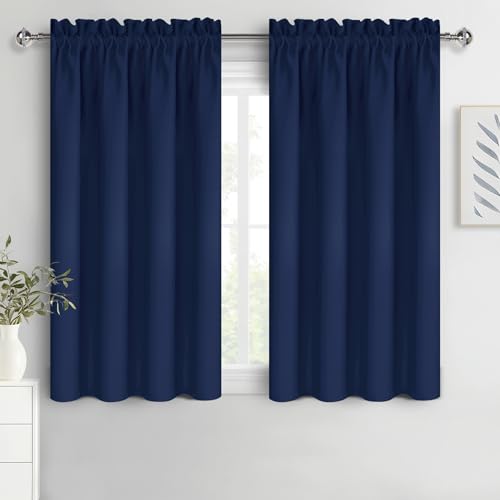 DWCN Navy Blue Room Darkening Blackout Curtains - Thermal Insulated Privacy Energy Saving Window Curtain Drapes 52 x 45 inch Length, Set of 2 Bedroom Living Room Curtains