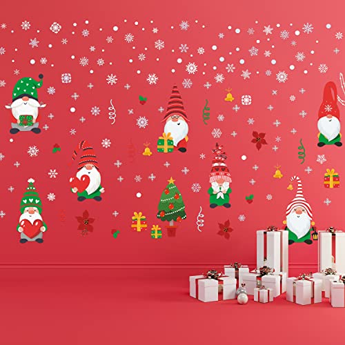WALPLUS Christmas Combo Decorations Wall Stickers Xmas Gnomes with Delicate Snowflakes Wall Art Window Display Clings Display Decals Living Room Home Living Room Bedroom DIY Gift