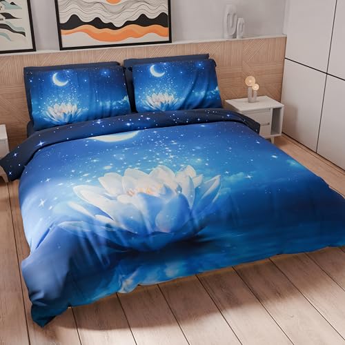PETTI Artigiani Italiani - King size duvet cover 260 x 240 cm (2 pillowcases 50 x 80 cm included), microfibre bedding set printed starry night - Made in Italy