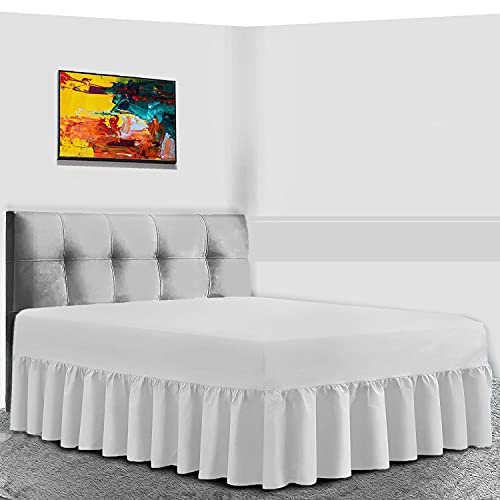 GC GAVENO CAVAILIA Luxurious Frilled Valance Sheet, Plain Dyed Non Iron Polycotton Bed Skirt Bedding, Double, White, 593508