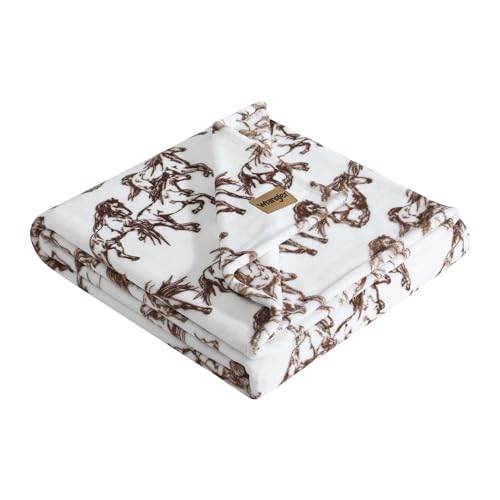 "Wrangler - Throw Blanket, Soft Plush Fleece Bedding, Yellowstone Inspired, Western Decor for Bed or Couch (Mustangs Brown, 50"" x 70"")"