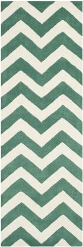 Safavieh Contemporary Indoor Hand Tufted Runner Area Rug, Chatham Collection, CHT715, in Teal / Ivory, 69 X 213 cm for Living Room, Bedroom or Any Indoor Space