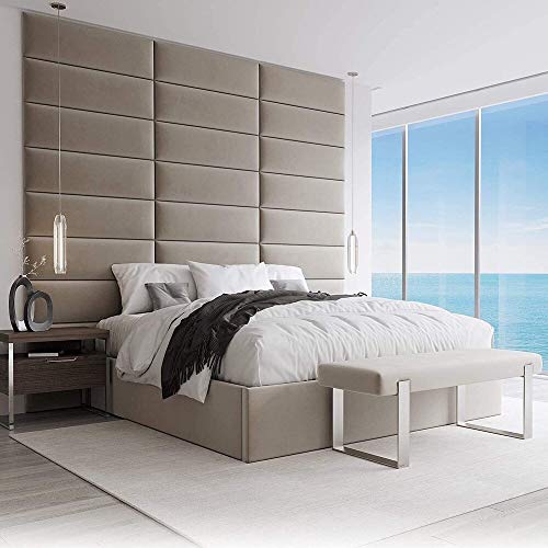VANT Upholstered Headboard - Accent Wall Panels - Packs of 4 - Easy to Install - Single & Double bed Size (76cm Wide, Plush Velvet Sand Storm)