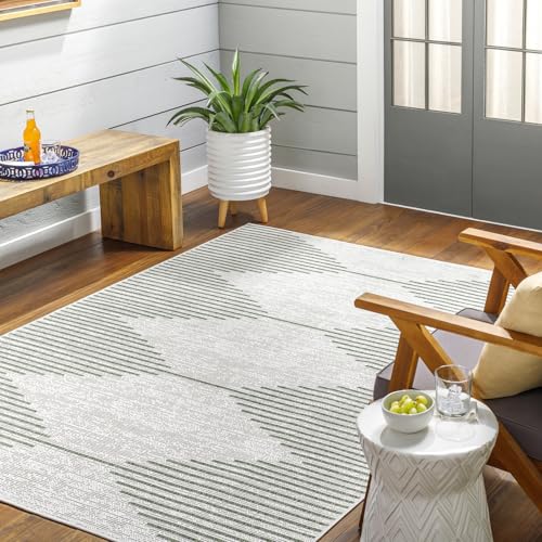 Livabliss Dolly Sevilla Indoor Outdoor Carpet 130x180 cm, Living Room, Dining & Kitchen, Waterproof, Stain Resistant, Durable Boho Style, Green Ivory
