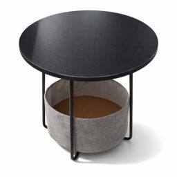 Relaxdays side table, round coffee table with fabric storage basket, H50xD45cm, MDF, metal, black-grey