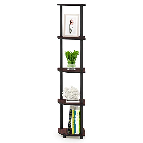 Furinno TURN-N-TUBE Corner Shelf, 5-Tier Corner Bookshelf, Open Storage Shelves, for Organization and Storage, Living Room, Home Office, Garage, Bedroom, Dark Cherry