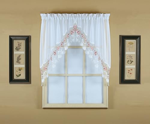 "Today's Curtain, Vintage Macramé Organza Swag 38"", White/Rose, 58"" W x 38"" L"