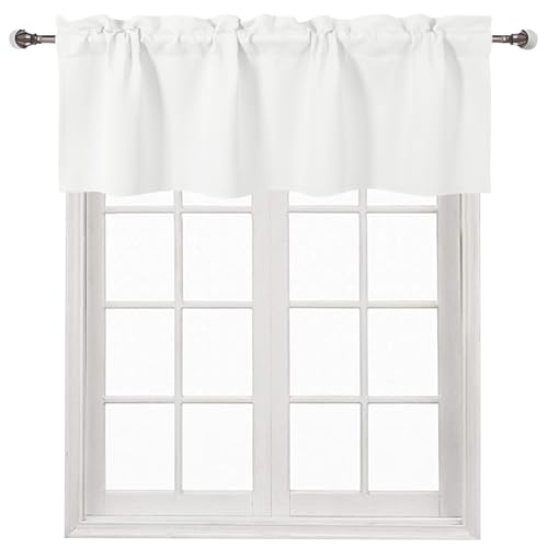 DWCN Valance Curtain for Kitchen Window Blackout Valance Curtains Solid Rod Pocket 52x14 inch Long, 1 Panel White