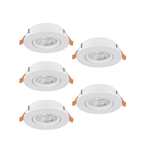 Eglo Set of 5 LED recessed spotlights Barranco, Ceiling Spots with dip Switch, Adjustable Light fixtures Made of White Plastic, Warm - Cool White, Including GU10 Bulbs, ∅ 9 cm