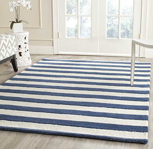 Safavieh Modern Indoor Hand Tufted Rectangle Area Rug, Cambridge Collection, CAM154, in Navy / Ivory, 91 X 152 cm for Living Room, Bedroom or Any Indoor Space