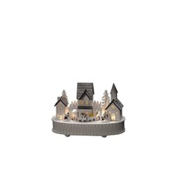 Konstsmide Wooden Christmas Decoration/Silhouette Village Ornament Motif with Rotating Train/Battery Operated: 2xAA (Excl.)/Wind Up Music and Train Scene Warm White Diodes