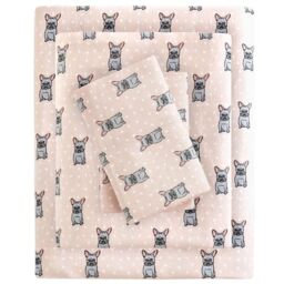 SLEEP PHILOSOPHY True North Cozy Flannel 100% Cotton Ultra Soft Cold Weather Sheet Set Bedding, Twin, Pink French Bulldog 3 Piece