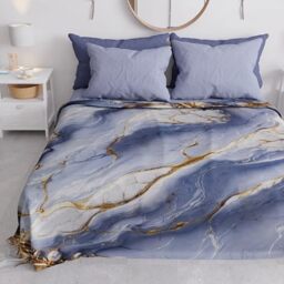 PETTI Artigiani Italiani - Double Bedspread Spring Summer Light Blanket Double Bed Sheets Indigo Marble 100% Made in Italy