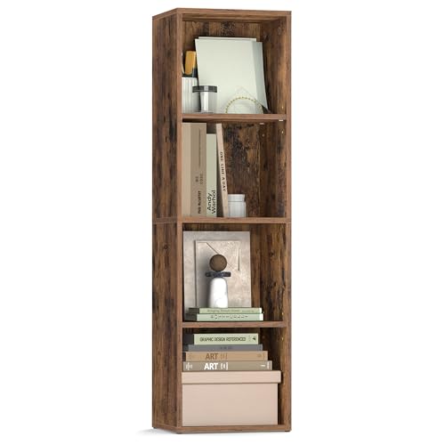 VASAGLE Collection - Bookshelf, 4-Tier Cube Bookcase, Storage Shelving Unit, Display Shelf, Open Compartments, 24 x 30 x 106 cm, Living Room, Home Office, Bedroom, Rustic Brown CUSTOS LBC434K01
