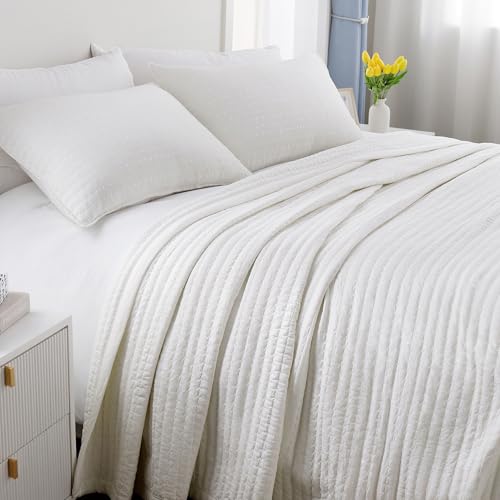 DAWNDIOR XL Queen Quilt Set 98 x 98 in, Lightweight, Cream White - 3-Season Soft-Washed Bedspread for Spring, Summer & Fall Multi-Lock Quilting, Easy Care, Includes 2 Pillow Shams