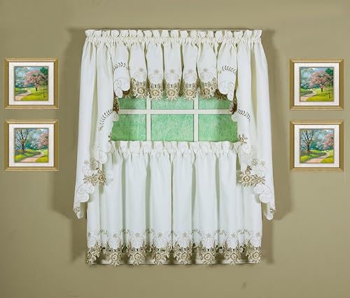 "Today's Curtain Tier Pair, Polyester, Ecru/Antique, 60"" W x 36"" L (Pack of 1)"