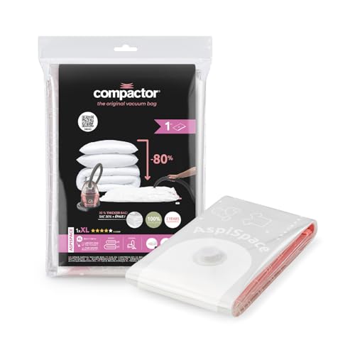Compactor Vacuum Compression Bag XL 80x130 cm, Reusable - XL compression bag for duvets, pillows, clothes. Can be used with vacuum cleaner. Airtight cover