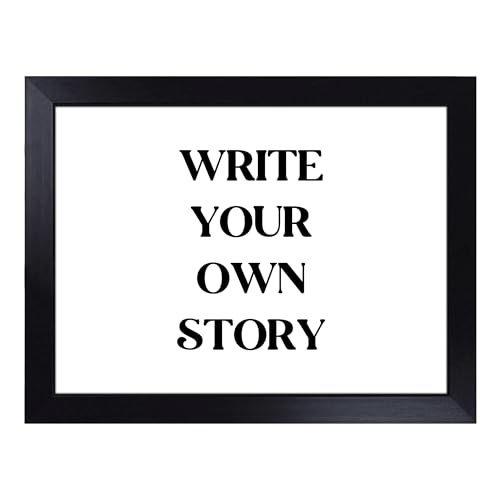 Lap Tray with Bean Bag Cushion, Write Your Own Story Typography Quote - Handmade in the UK, Raised Wooden Edge, Padded Cushion, Heat-Resistant Wipe-Clean Surface, for Meals, Laptops and Crafts