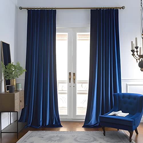 "Aljctns Royal Blue Velvet Curtains 84 inches Long Luxury Room Darkening for Bedroom Living Room,Thermal Insulated Super Soft Window Drapes Rod Pocket & Back Tab, 52"" W x 84"" L, 2 Panels Set"