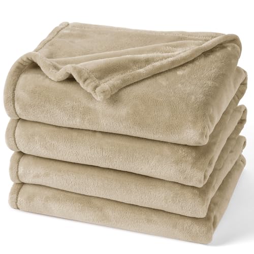 "PHF Ultra Soft Fleece Blanket King Size, No Shed No Pilling Luxury Plush Cozy 300GSM Lightweight Blanket for Bed, Couch, Chair, Sofa Suitable for All Season, 108"" x 90"", Khaki"