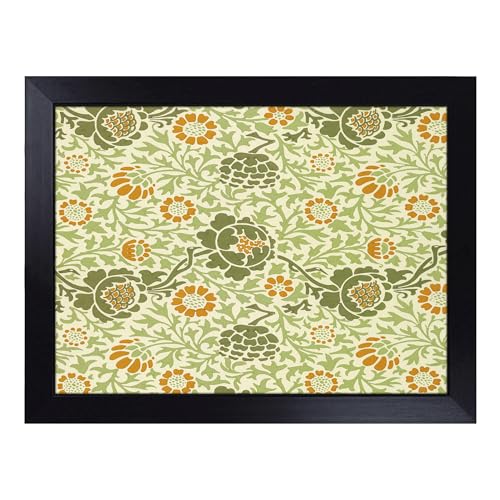 Lap Tray with Bean Bag Cushion, Grafton Print By William Morris Pattern - Handmade in the UK, Raised Wooden Edge, Padded Cushion, Heat-Resistant Wipe-Clean Surface, for Meals, Laptops and Crafts