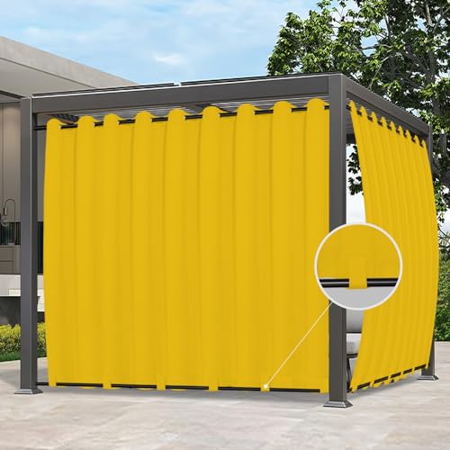 Easy-Going Outdoor Curtains Waterproof Windproof Weatherproof Curtain for Patio, Cabana, Porch, Pergola and Gazebo, Grommet Top and Tab Bottom Drape, 1 Panel, 150x84 inch, Yellow