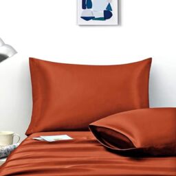 "Ersmak Satin Pillowcase Queen Set of 2, 20"" x 30"" Ultra Soft & Silky Satin Pillow Cases for Hair and Skin, Wrinkle Fade Resistant Pillow Covers with Envelope Closure (Rust Orange)"