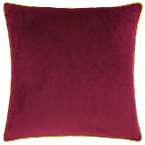 furn. Meridian Feather Filled Cushion – Luxury Contrast Piped Velvet Decorative Pillow (Maroon/Moss - 45x45cm)