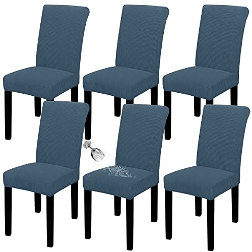 Easy-Going 100% Waterproof Dining Room Chair Cover Set of 6, Stretch Jacquard Parson Chair Slipcover Removable Washable Chair Protector for Home, Restaurant, Banquet (XLarge, Bluestone)