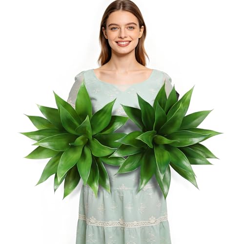 Wertuirk Artificial Agave Plant - UV Resistant Realistic Fake Outdoor Plants, Low Maintenance Indoor/Outdoor D??cor for Home, Garden, Patio (Green??2, Medium)